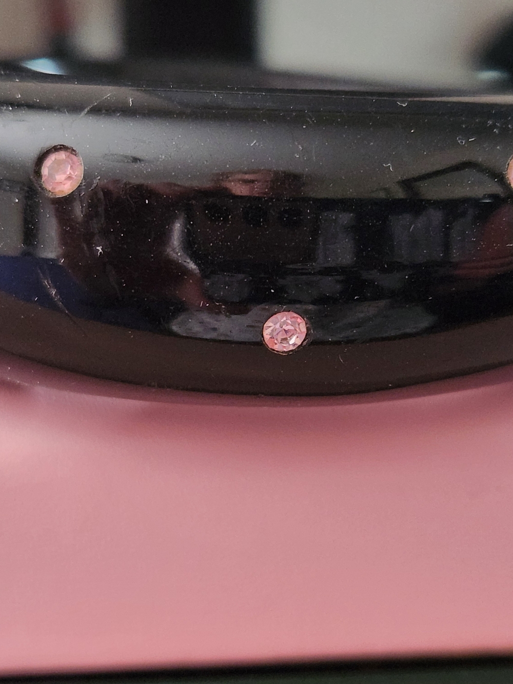 Black Bakelite Bracelet 40-50's with Pink Crystals